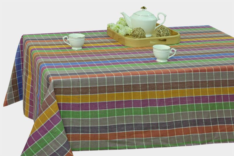 Скатерть лен 100 яркие клетки 150 120 фото 1
