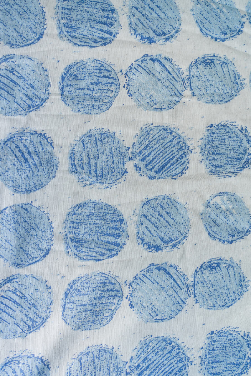Ткань декоративная л н хлопок круги синие на вареном фото 2