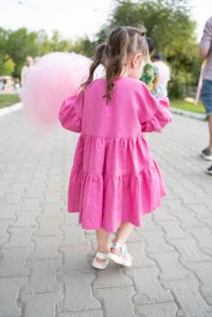 Платье для девочки кристи розовое лен хлопок фото 4
